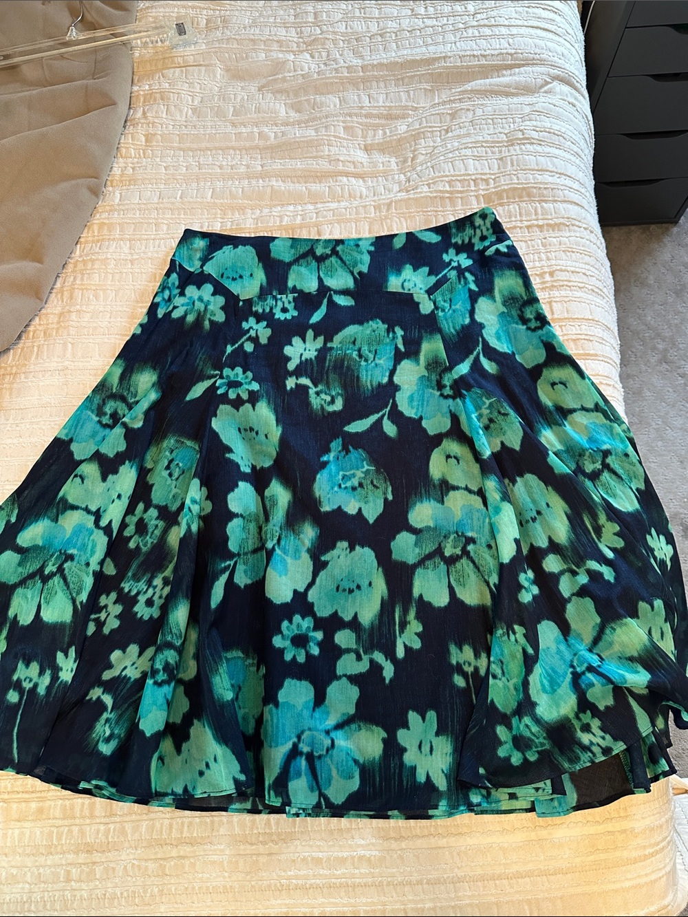 Jones New York Navy Skater Skirt with Teal Floral Print